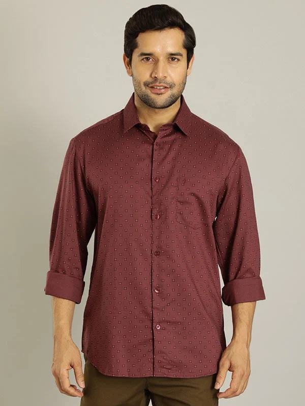 Indian Terrain Men's Slim Fit Full Sleeve All Over Print Maroon Shirt